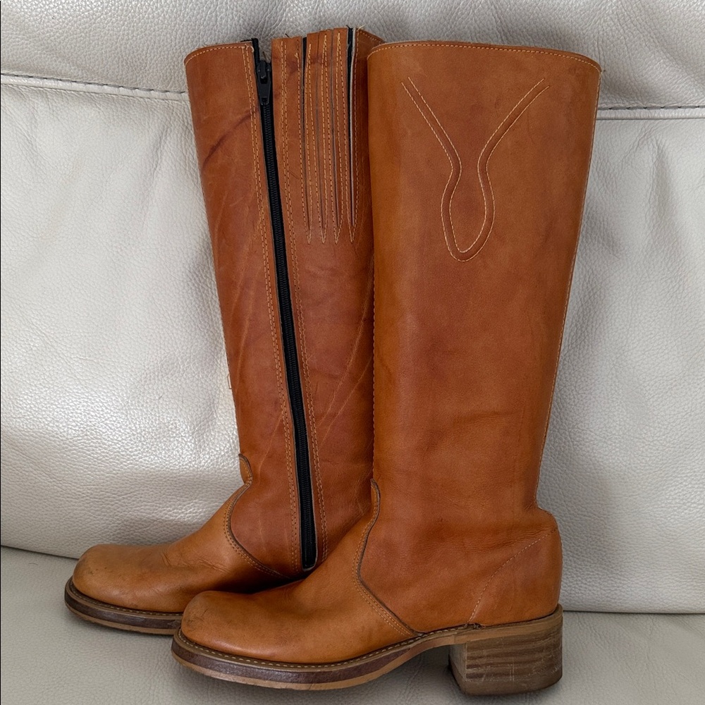 ACME Tan Leather Campus Heeled Boots